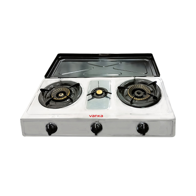 Portable 3 Burner Stainless Steel Tabletop Gas Stove Cover Kitchen Use